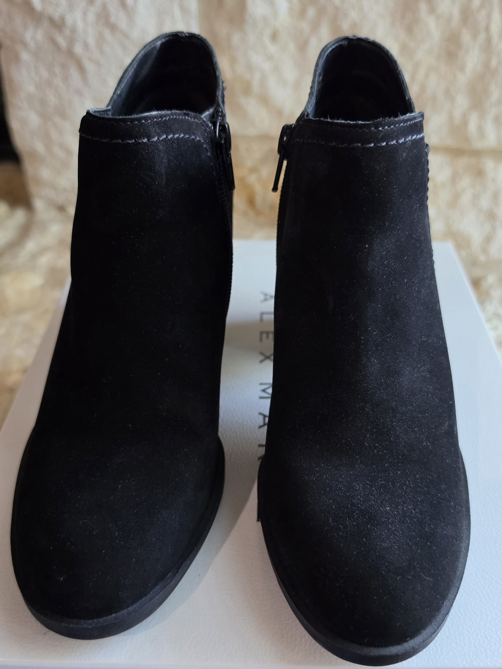 Alex Marie Black Suede Side-Zip Ankle Booties